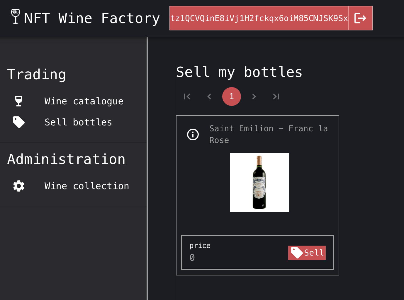 The Sell bottle page shows the bottles that you can offer for sale