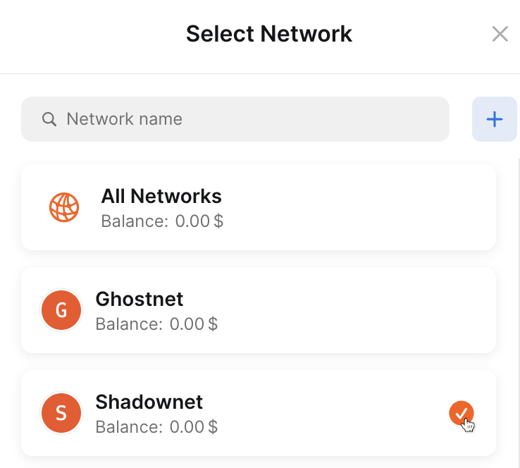 Selecting Shadownet in the network settings